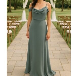 Jenny Yoo Sabine Blue Gray Slate‎ Formal Bridesmaid Gown Dress Anthropologie 4